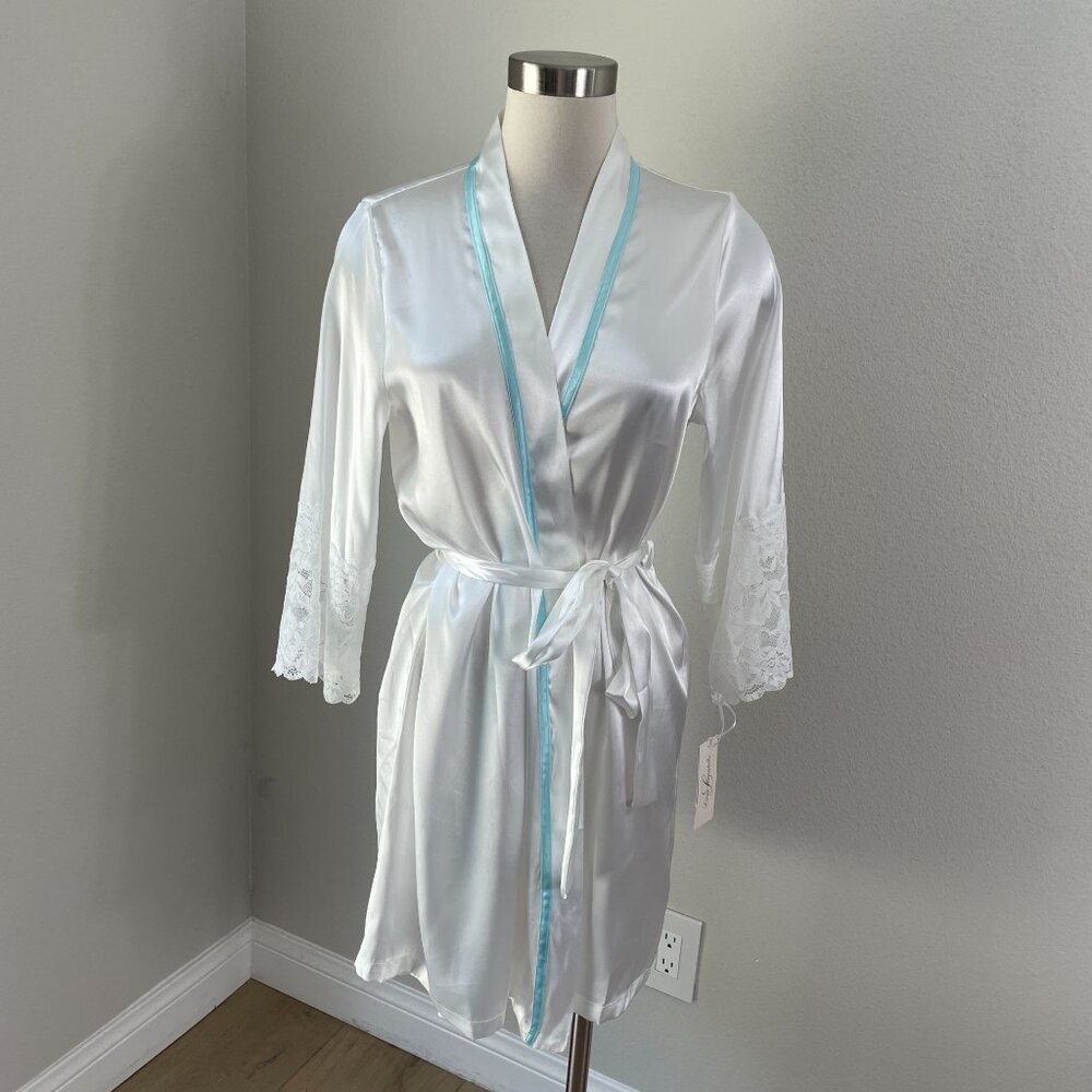 NEW Linea‎ Donatella Womens S/M Satin Lace Kimono Robe Bride Wedding